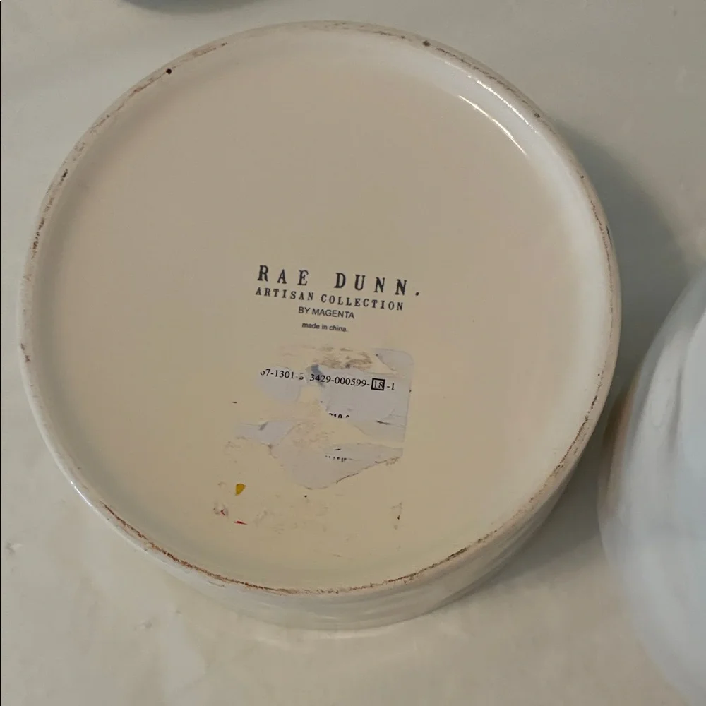 Rae Dunn White Ceramic Dog Treat Jar and Bowl Set